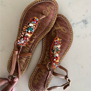 Sam Edelman Beaded Brown Women's T-Strap Sandals